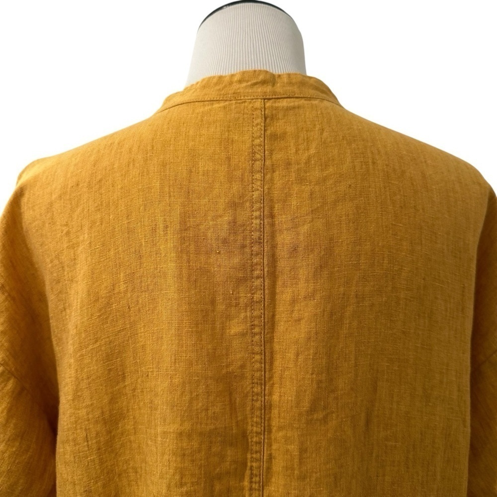 Eileen Fisher Mustard Yellow Button-Up organic linen short sleeve Dress - Picture 5 of 16